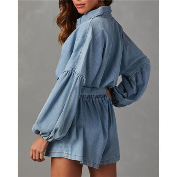 Women's Casual Denim Romper - Picture 2 of 7